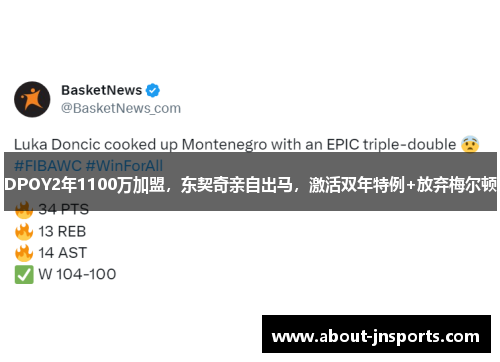DPOY2年1100万加盟，东契奇亲自出马，激活双年特例+放弃梅尔顿